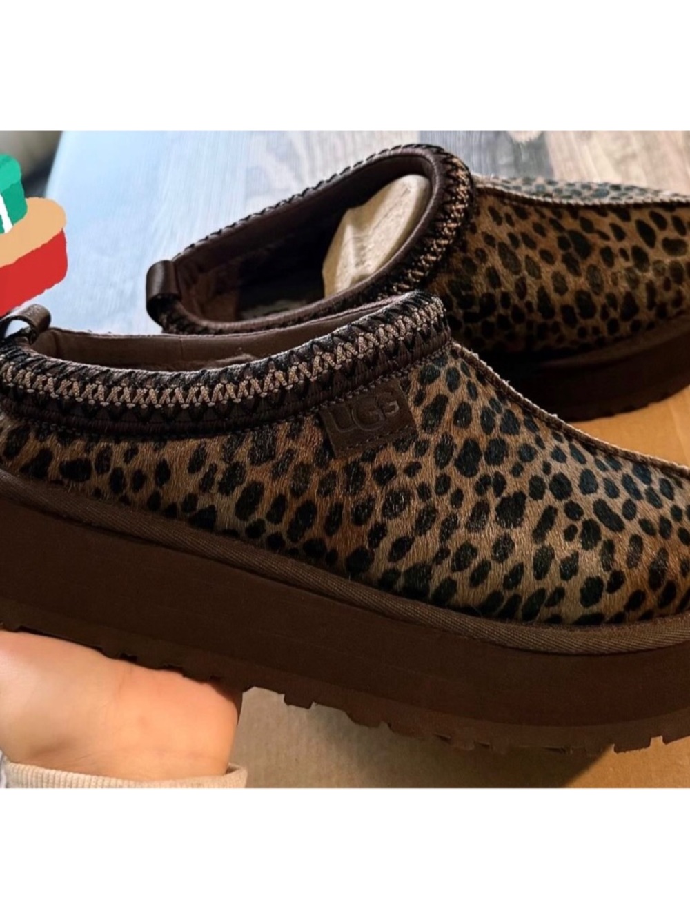 . UGG TAZZ Leopard Brown Caspian Platform Slipper Shoes - Picture 3 of 13